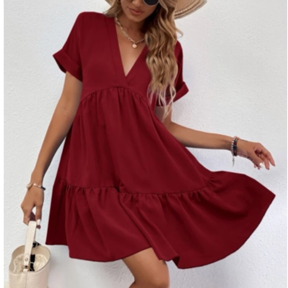 Boho cuff sleeve V neck ruffle hem dress - Picture 11 of 16